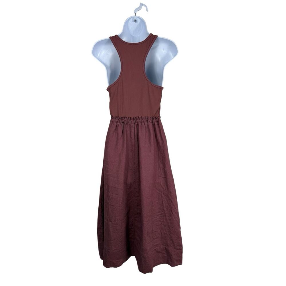 Athleta Dress Womens Extra Small Baja Midi Burgundy Linen Racerback Tank Pockets - Picture 8 of 12